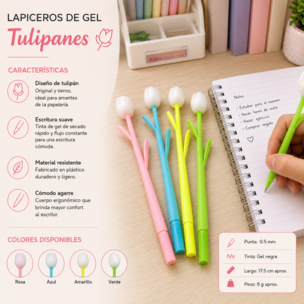12 Lapiceros Tulipanes De Gel $5.5 c/u