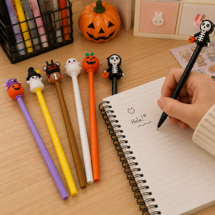 12 Lapiceros Gel Halloween con Figura 3D $5.9 c/u