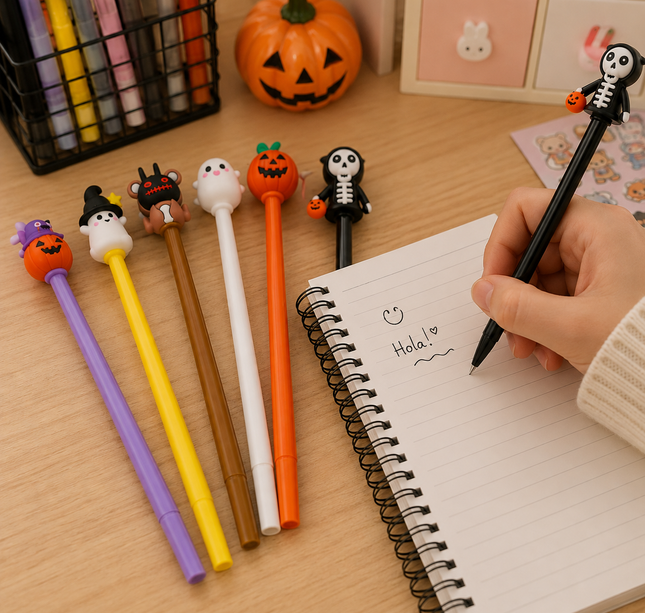 12 Lapiceros Gel Halloween con Figura 3D $5.9 c/u