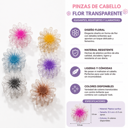 12 Pinzas Flores Cristalinas con Centro de Color $9.5 c/u