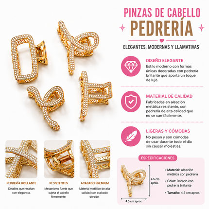 12 Pinzas con Pedrería Dorada  $13.9 c/u
