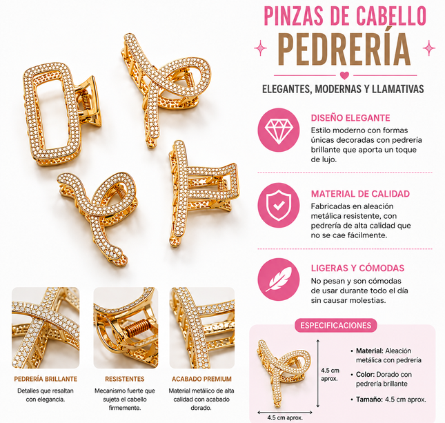 12 Pinzas con Pedrería Dorada  $13.9 c/u