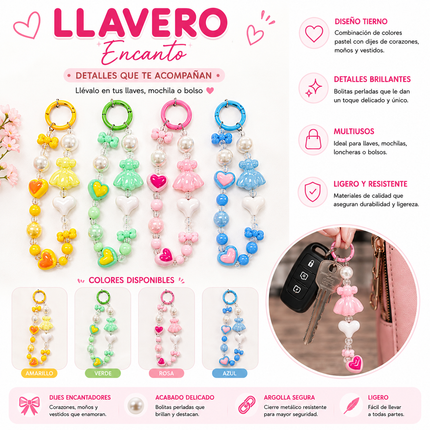 12 Llaveros Perlas y Colores Moda Vestido $14.5 c/u