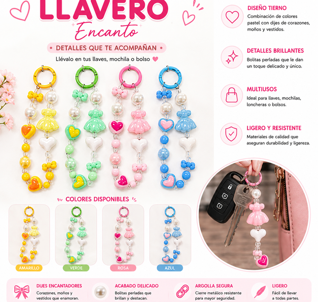 12 Llaveros Perlas y Colores Moda Vestido $14.5 c/u