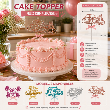 12 Cake Toppers "Feliz Cumpleaños" $8.9 c/u
