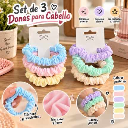 Exclusivo Tienda en linea 💥💎12 Sets de 3 Donas Colroes para Cabello $9.9 c/u