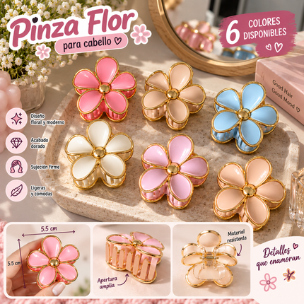 Exclusivo Tienda en linea 💥💎12 Pinzas Flores Hermosas con Orilla Dorada $10.9 c/u