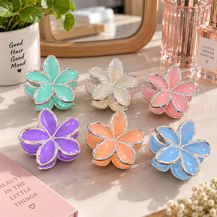 Exclusivo Tienda en linea 💥💎12 Pinzas Flores Hawaianas con Orlla Plateada $9.5 c/u