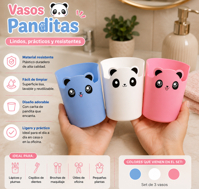 Exclusivo Tienda en linea 💥💎3 Vasos Organizadores Panditas $10 c/u