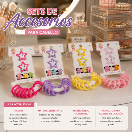 12 Sets de Accesorios Cucas Piojitos y Donitas para Cabello Moda $6.5 c/u