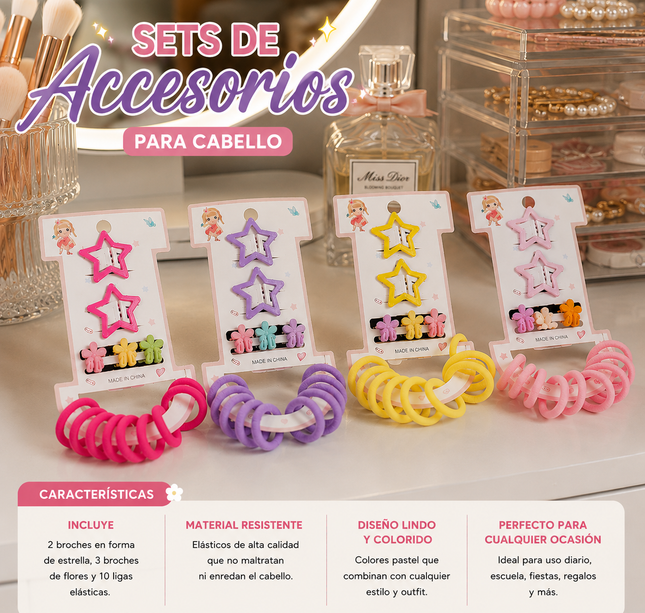 12 Sets de Accesorios Cucas Piojitos y Donitas para Cabello Moda $6.5 c/u