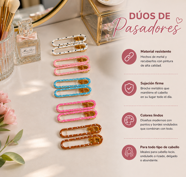 12 Duós de Pasadores de Colores Dorados con Puntos  $6.9 c/u