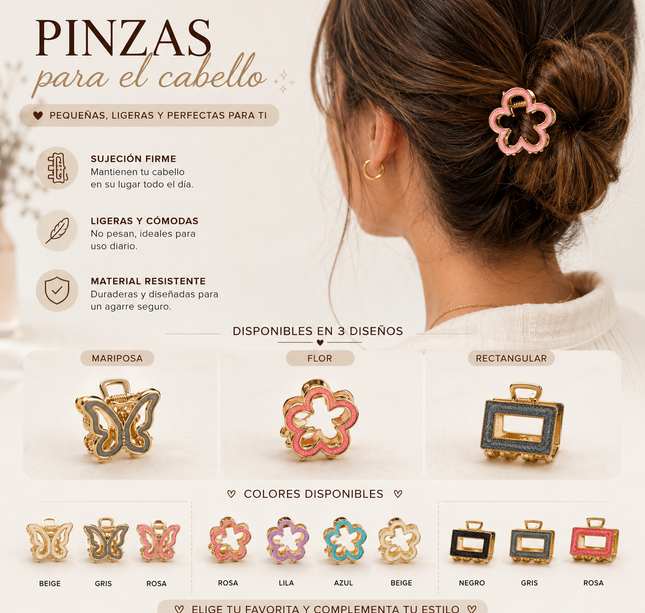 12 Pinzas Doradas en Figuras de Colores $9.5 c/u