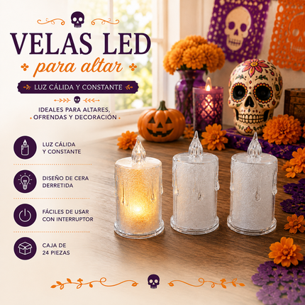 24 Lamparas Velas Led Medianas Diamantadas $6.5 c/u