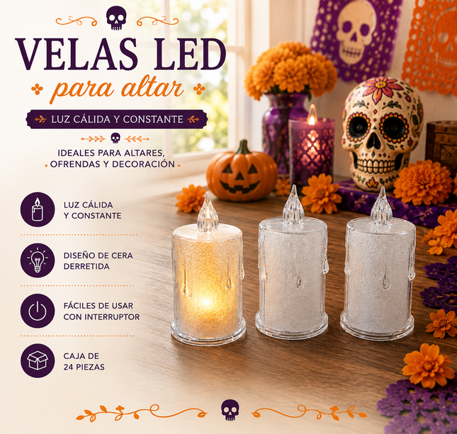 24 Lamparas Velas Led Medianas Diamantadas $6.5 c/u