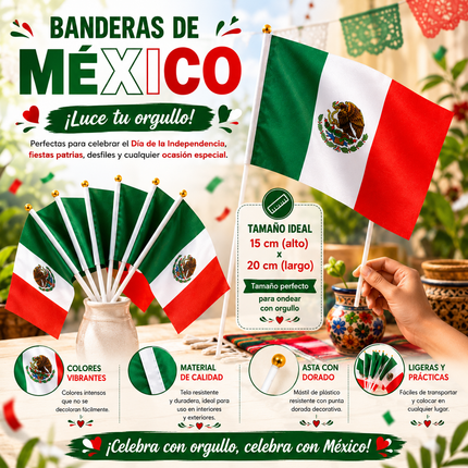 12 Banderas Mexicanas Mundialistas Chicas $4.5 c/u