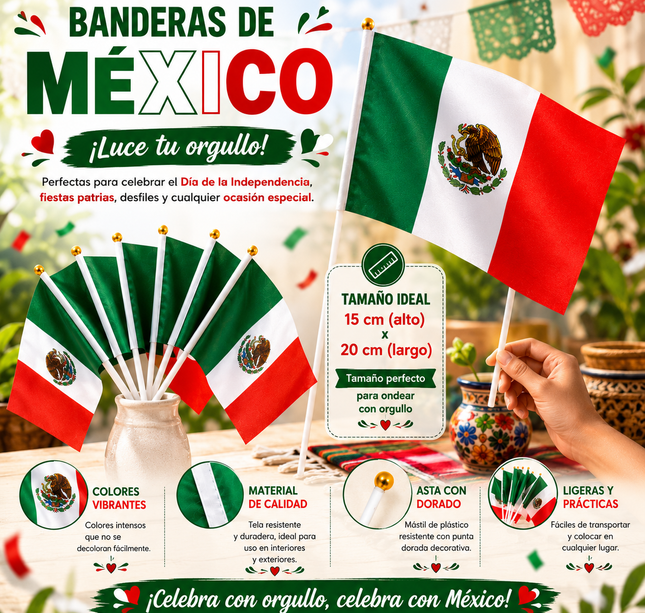 12 Banderas Mexicanas Mundialistas Chicas $4.5 c/u