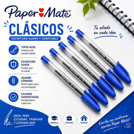 Caja con 12 Lapiceros Paper Mate Azul