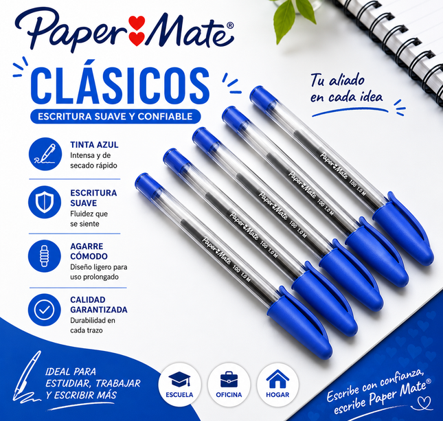 Caja con 12 Lapiceros Paper Mate Azul
