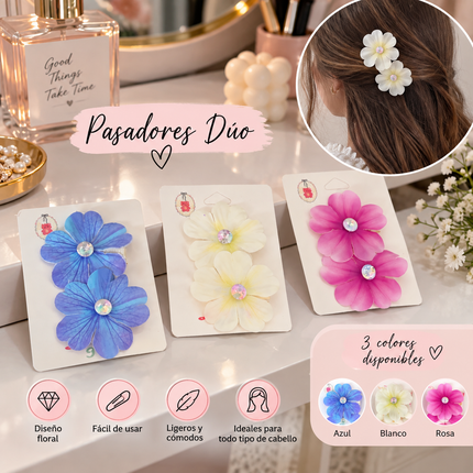 12 Dúos de Flores Pasadores Hermosos $5 c/u