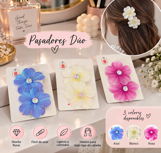 12 Dúos de Flores Pasadores Hermosos $5 c/u