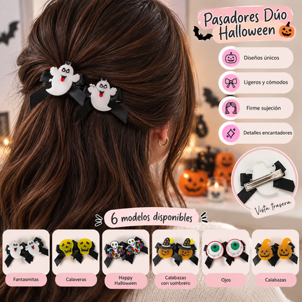 12 Duos de Pasadores Halloween con Liston $5.5 c/u