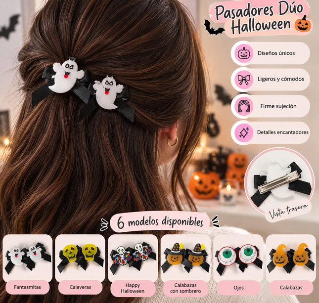 12 Duos de Pasadores Halloween con Liston $5.5 c/u
