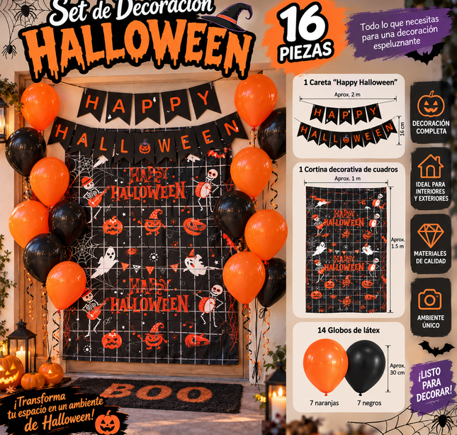 3 Set de Decoración para Fiestas Halloween con 16 piezas $50 c/u