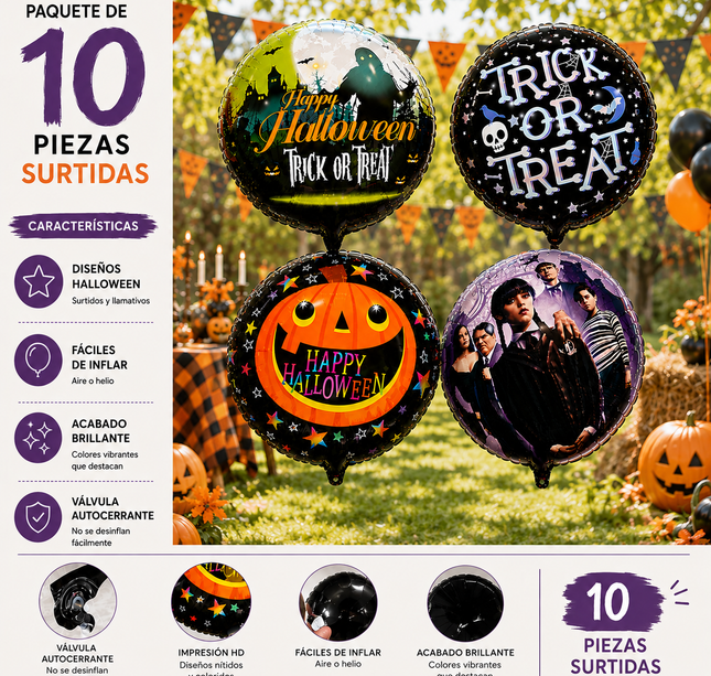 10 Globos Sustos Halloween  $2.5 c/u