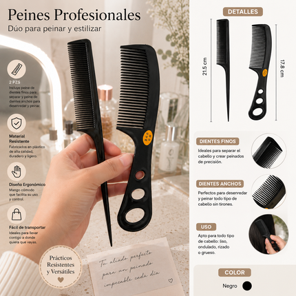 12 Duos de Peines para Cabello Dos tamaños Negros $4.5 c/u