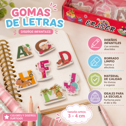 30 Gomas ABCdario con Animalitos $2.5 c/u