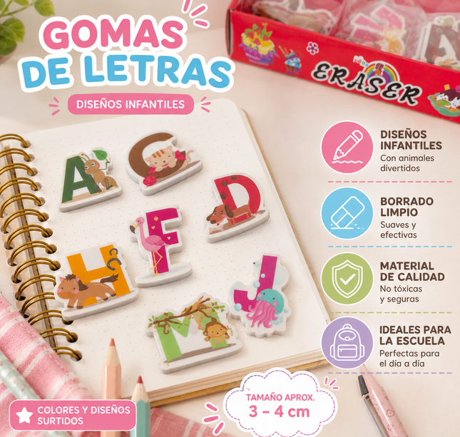 30 Gomas ABCdario con Animalitos $2.5 c/u