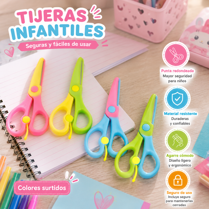 12 Tijeras Escolares con Protector $7.8 c/u