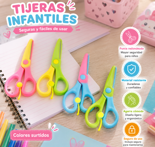 12 Tijeras Escolares con Protector $7.8 c/u