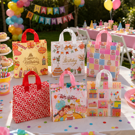 12 Bolsas Reutilizables Feliz Cumpleaños Decoradas $6.5 c/u