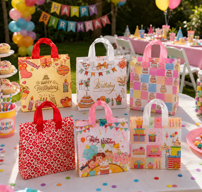 12 Bolsas Reutilizables Feliz Cumpleaños Decoradas $6.5 c/u