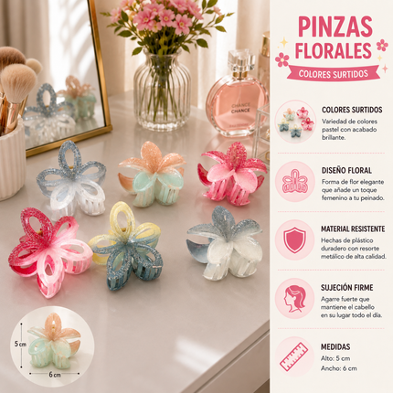 12 Pinzas Hawaianas Glitter Difuminadas $9.5 c/u