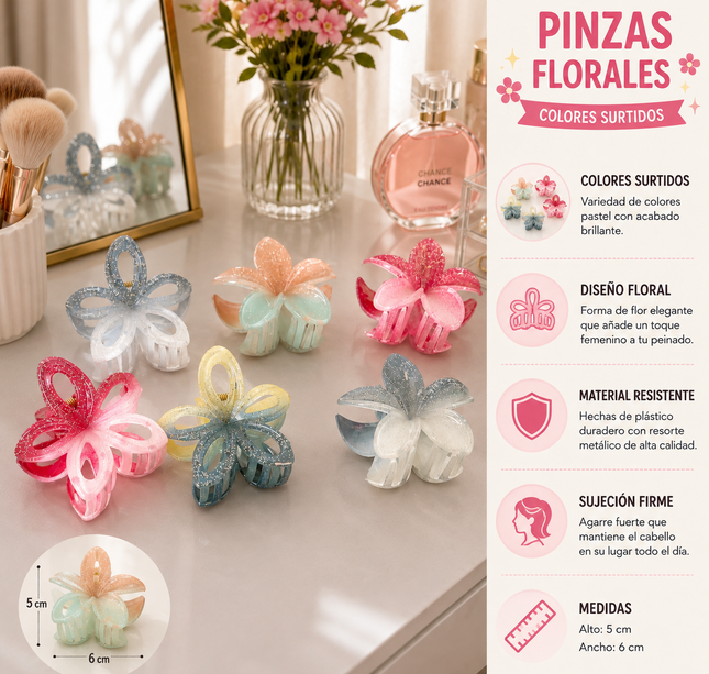 12 Pinzas Hawaianas Glitter Difuminadas $9.5 c/u