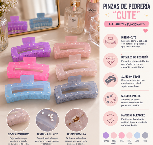 12 Pinzas con Pedrería Grandes $15.5 c/u