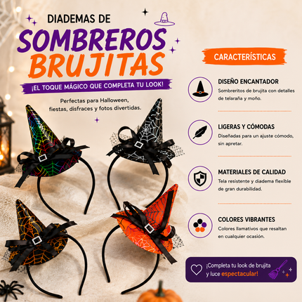 6 Diademas Sombrerito Halloween Brujas $20 c/u