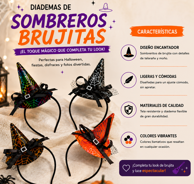 6 Diademas Sombrerito Halloween Brujas $20 c/u