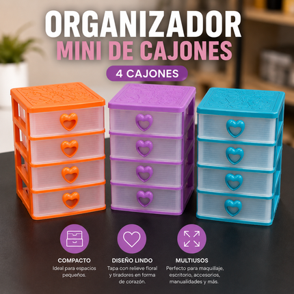 Exclusivo Tienda en linea 💥💎3 Organizador Mini de 4 Cajones Corazón Transparentes $45 c/u