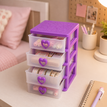 Exclusivo Tienda en linea 💥💎3 Organizador Mini de 4 Cajones Corazón Transparentes $45 c/u