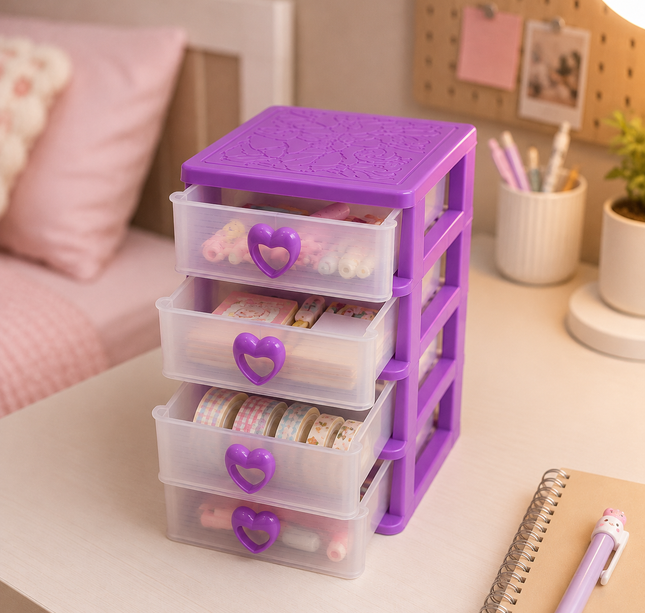 Exclusivo Tienda en linea 💥💎3 Organizador Mini de 4 Cajones Corazón Transparentes $45 c/u