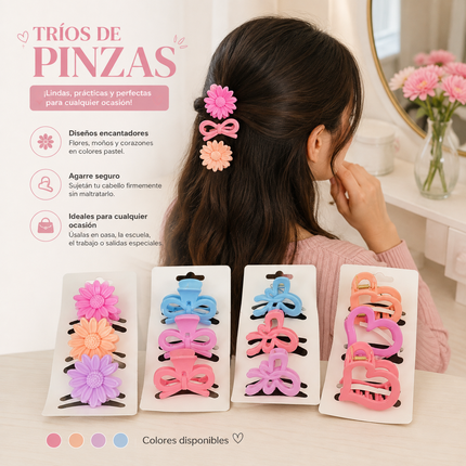 12 Trios de Pinzas de Figuras Colores $7.5 c/u