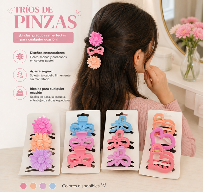 12 Trios de Pinzas de Figuras Colores $7.5 c/u