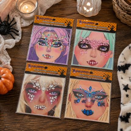 12 Sticker de Pedreria Halloween para Rostro Infantiles $6.9 c/u