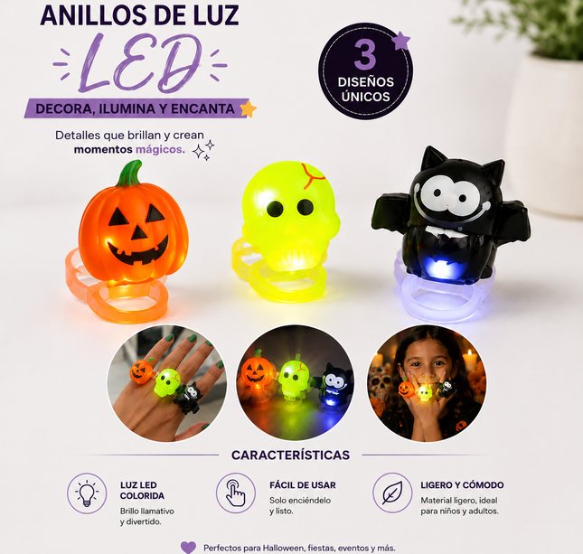 24 Anillos Halloween Squishies con Luces $9.25 c/u