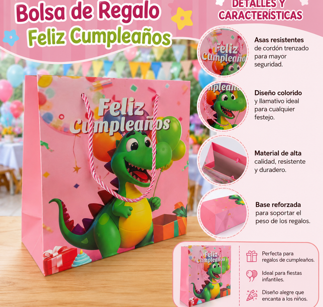Exclusivo Tienda en linea 💥💎12 Bolsas Dinosaurios Feliz Cumpleaños $8.5 c/u