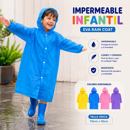 6 Impermeable "EVA RAIN" Infantil Reforzado con Gorro $24 c/u